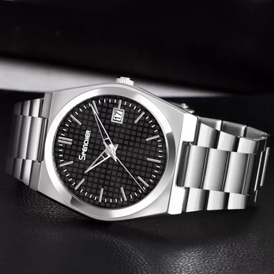 Spencher Sp5500-BL Sapphire Date Working Round Black Dial Silver Quartz Mechanism Watch For Boys Analog Watch  - For Men