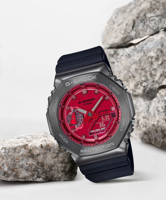 CASIO GM-2100B-4ADR G-SHOCK Grey Ip Red Dial Resin Strap Analog-Digital Watch  - For Men