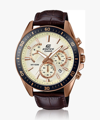 CASIO EFR-552GL-7AVUDF Edifice EFR-552GL-7AVUDF Beige Dial Brown Leather Band Analog Watch  - For Men