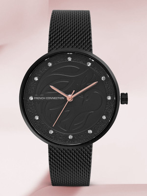 French Connection FCN00038H Women's Analog Black Watch | Rhinestone Black Sunray Dial Analog Watch  - For Women