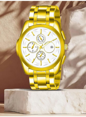Aggtrades AT141 New trending mens golden chain black dial attractive and comfortable watch Analog Watch  - For Men