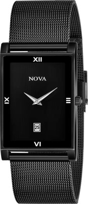 NOVA Black Date Watch Black Date Rectangle Thin Chain Watch Analog Watch  - For Men