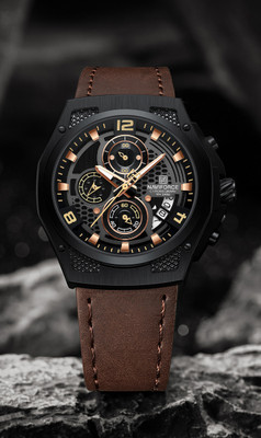 NAVIFORCE Distinctive and Elegant Black and Brown color Genuine Leather Analog Watch  - For Men