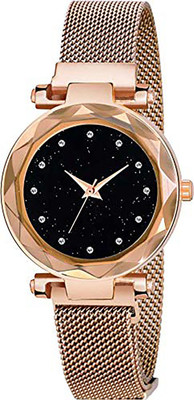 Zyla Rishtey Black Dial & Rose Gold Magnet Strap Hand Watch Women Analog Watch  - For Girls