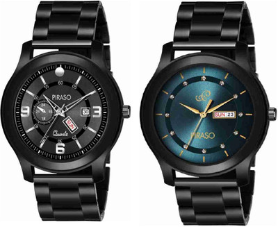 PIRASO D&D C22 BLUE BLACK&D&D C19 BLACK (ANALOG DAY-DATE WORKING DISPLAY COMBO BLACK&BLUE DIAL&BLACK CHAIN WATCH FOR MEN Analog Watch  - For Men