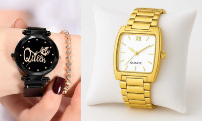HPWATCH HW14-Black_Men Gold 3 Modern Minimalist Black Dial Silicone Strap Analog Watch Analog Watch  - For Men & Women