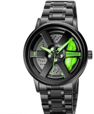 Fash Spinning car wheel rotating green watch Car wheel watch | Spinning watch | Roatating watch | Gyro watch | Red watch Analog Watch  - For Boys
