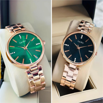 Lucifer DRW1 GREEN - ROSE BLACK Premium Color Smooth Finish Luxury Trending COMBO Pack 2 Analog Watch  - For Women