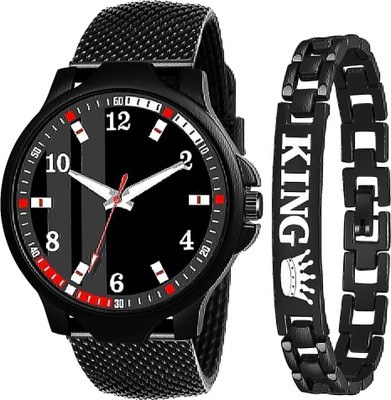 SHURAI 2ND WATCH FOR BOYS AND MEN display Black Dial Adjustable Stainless Steel Watch and King Bracelet Analog Watch  - For Men