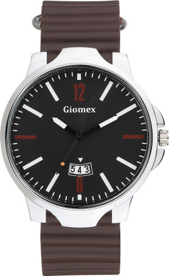 Giomex Giomex 6-12 Black Zik-Zak Brown Strap Premium Addition Analog Watch  - For Men