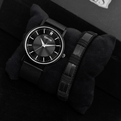 KAPCHA Versatile Stylish Mens Mesh Chain Strap Watch with Leather Bracelet For Him Versatile Stylish Mens Mesh Chain Strap Watch with Leather Bracelet For Him Analog Watch  - For Men