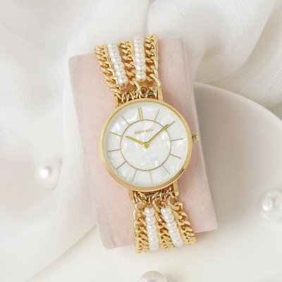 Joker & Witch Elloria 32mm White Dial 18mm Gold Metal Alloy Watch for Women Analog Watch  - For Women