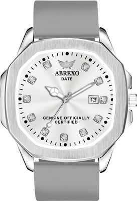 ABREXO Abx5000 All Silver Silicon Strap Captain Series Date Working Square Silver Dial Silicon Strap Quartz Mechanism Analog Watch  - For Men