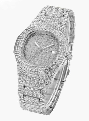 Fanish fashion Luxury Diamond Studded Silver Wrist Watch for Men|Premium Iced Out Analog Watch Luxury watches series 2 Analog Watch  - For Men