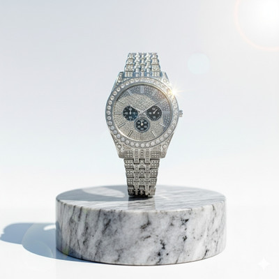 AMSSTYLE RO94 Elegant Men’s Silver Chain Diamond Watch Analog Watch  - For Men & Women