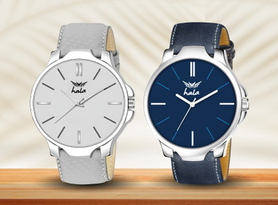 HALA 1045 Combo Set: Pack of 2 Stylish Analog Watches – one grey, one blue Analog Watch  - For Men