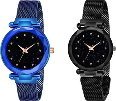 dmash Black and Silver combo Luxury Mesh Magnet Buckle Watches ANALOG WATCH Analog Watch  - For Girls