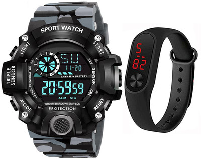 Zienz Brand Digital With M2 Led Shockproof Multi-Functional Grey Color Army Strap Digital Watch  - For Boys