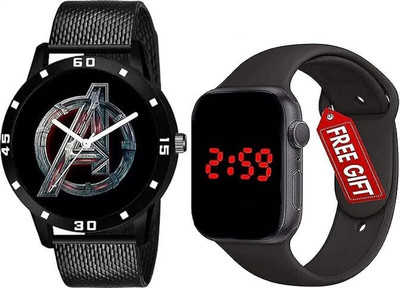 dmash New Avanger Stylish Dial Black Led Watch For Boy Sporst Cshok Analog-Digital Watch  - For Boys