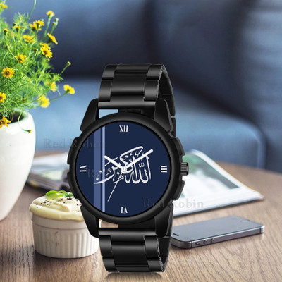SKOAL IW005-ROM-J16-BLK-CDBLK ISLAMIC Allahu Akbar Design Round Dial Black Silicone Strap Muslim Analog Watch  - For Men