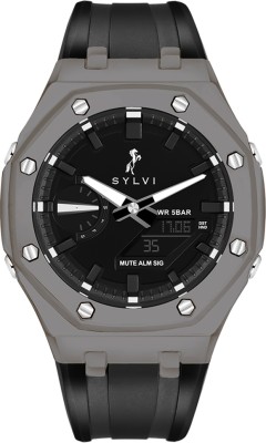 Sylvi RIG-101-WT-MAX - Luxury Silicone Analog Digital Grey Watch For Men RIG-101-WT-GREY Analog-Digital Watch  - For Men