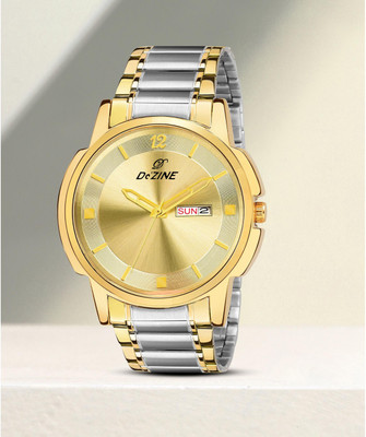 Dezine Gold Dial Day Date Display Analog Watch  - For Men