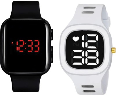 KIMY NM-2KM3-3SS (Black & White) KIMY Digital LED Display Square combo Wrist Watch for Men Boys Pack of 2 watches Digital Watch  - For Men