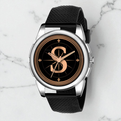 Krolexe ALPHA-S-J16-SIL-BLK-SFR Fancy Design Stylish ALPHABET S Dial Black Leather Strap Men Wrist Watch Analog Watch  - For Men