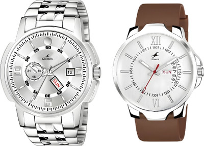 Giomex Katori Silver Chain-Combo-DD White Silicon Brown Strap Katori Silver Chain-Combo-DD White Silicon Brown Strap Analog Watch  - For Men & Women