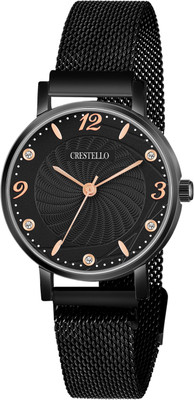CRESTELLO CR-BK146-BLK Black Mesh Metal Chain Analog Watch  - For Women