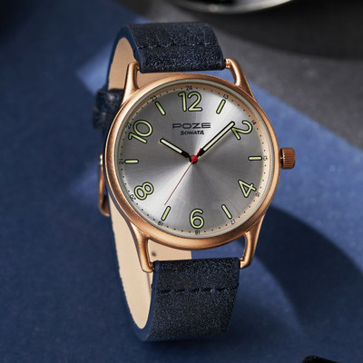SONATA Poze Silver Dial Blue Strap Analog Watch  - For Men