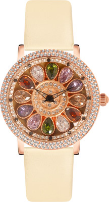 IIK Collection Women Watches for Girls| Ladies Watch Analog Latest Stylish & Unique Women Watch Flora Watch for Women Multicolor Diamond Rotating Dial with GenuineLeather Strap Analog Watch  - For Women