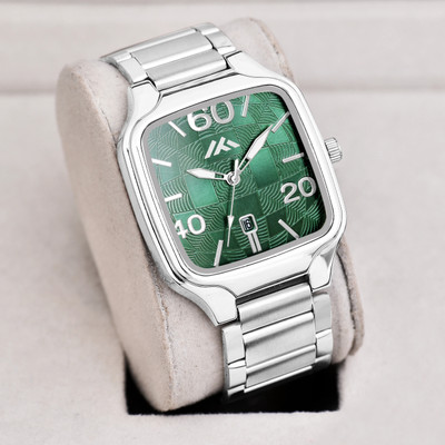 SANGANI 801 Stainless Steel Silver Chain Green Square Dial Professional Square Model Look Analog Watch  - For Men