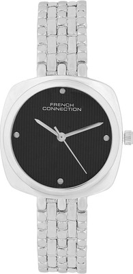 French Connection Fayvora Fayvora Textured Black Square Dial | Women's Silver Analog Watch Analog Watch  - For Women