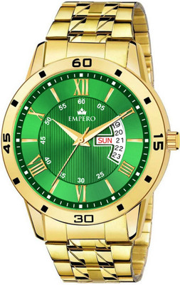 EMPERO EMPERO Working Day & Date Display Gold Stainless Steel Chain With Green Dial Analog Watch  - For Men