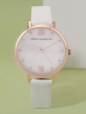 French Connection Serene Women's Analog White Watch | Rhinestone White MOP Dial Analog Watch  - For Women