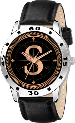 Talgo ALPHA-S-AVO-SIL-BLK-L Fancy Design Stylish ALPHABET S Dial Black Leather Strap Men Wrist Watch Analog Watch  - For Boys