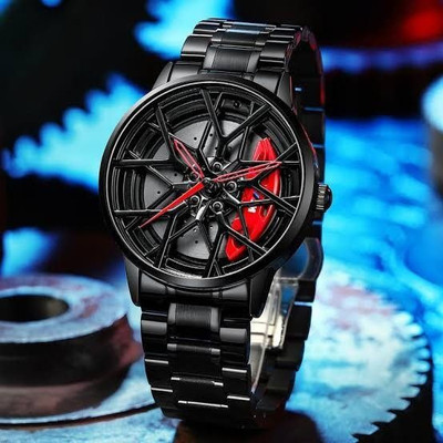 SPARKPLUG Men Analog Silver Watch ^''Men's Car Wheel Black Analog Wrist Watch | Classic Round Dial Analog Watch  - For Men
