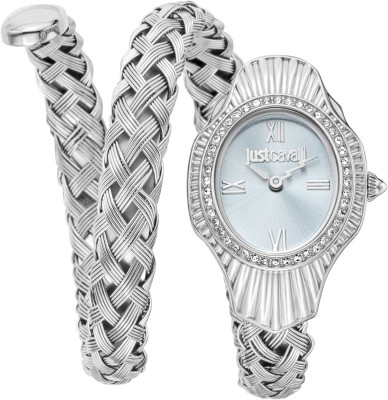 Just Cavalli Women Watch, Silver Color Case, Dark Blue Dial, Stainless Steel Metal Bracelet, Analog Watch  - For Women