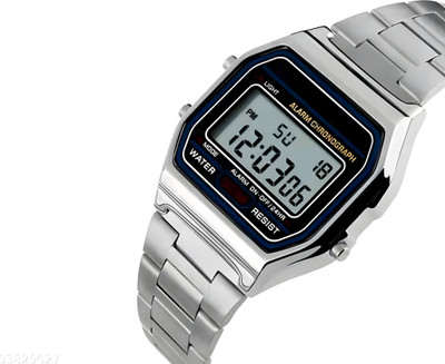 Timofy Stainless Strap silver Digital Watch Waterproof Alarm Stopwatch Trendy Chain Strap Series Digital Watch  - For Men & Women