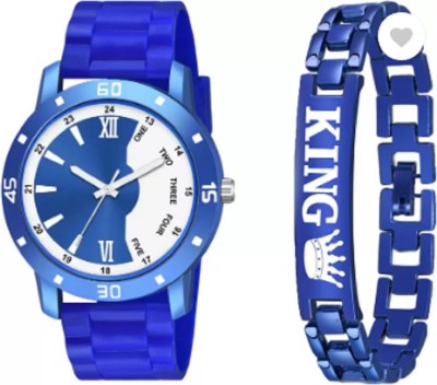 Miss Perfect Men New AeviyoCase White&Blue Half Dial Blue NEW PU Strap With King Bracelet Analog Watch  - For Men