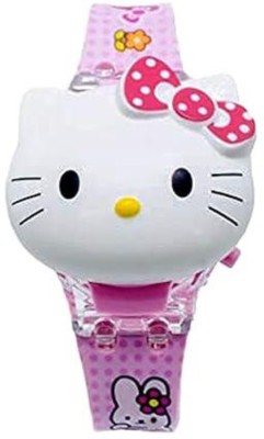 lionmati Watch for Girl Hello Kitty Kids Light Glowing Watch With Music Tune And Face Cover Multicolor Led Digital Light Kid Watch {3-9 Year pink) Digital Watch  - For Boys & Girls