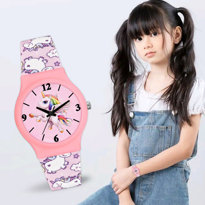 Loretta LT-716 Cute Unicorn Print Dial with Pink Silicone Strap Waterproof Lightweight Kids Analog Watch  - For Girls
