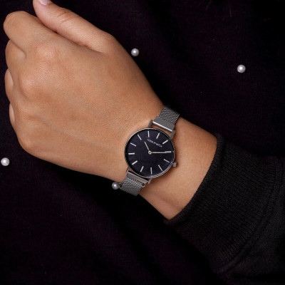 Joker & Witch Jker & Wtch Natalie Black Dial 12mm Silver Stainless Steel Watch for Women Analog Watch  - For Women