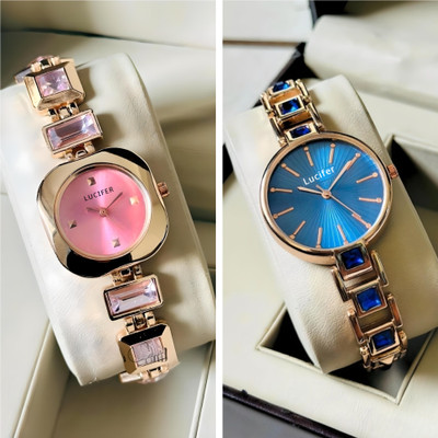 Lucifer NEW BLUE COMBO WOMEN WATCH Trending women Collection Rose Gold Finish Stone Studded Bracelet COMBO Pack 2 Analog Watch  - For Women