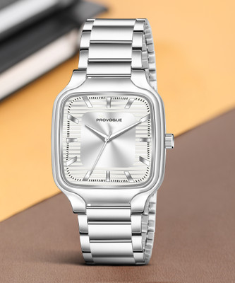 PROVOGUE Silver Square Dial Watch with Stainless Steel Case Analog Watch  - For Men