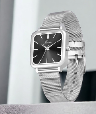 JAINX Black Dial Steel Mesh Silver Chain Analog Watch  - For Women