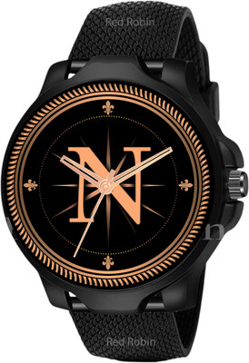 PRATHSHYA ENTERPRISE F09-05ALPHA-N-3K-BLK-SFR Fancy Design Stylish FKALPHABET B Dial Black Leather Strap Men Wrist Watch Analog Watch  - For Boys