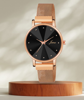 JAINX Rose Gold Mesh Magnet Chain Analog Watch  - For Women