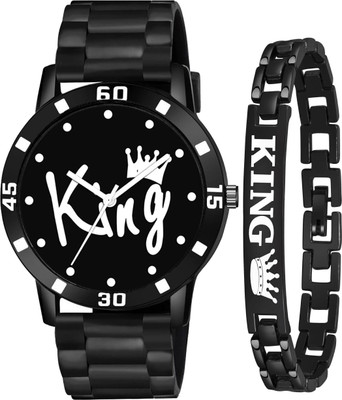 SHURAI bracelet-king_black-watch Modern Athletic Design Combo Black King Watch with Bracelet mens Analog Watch  - For Men